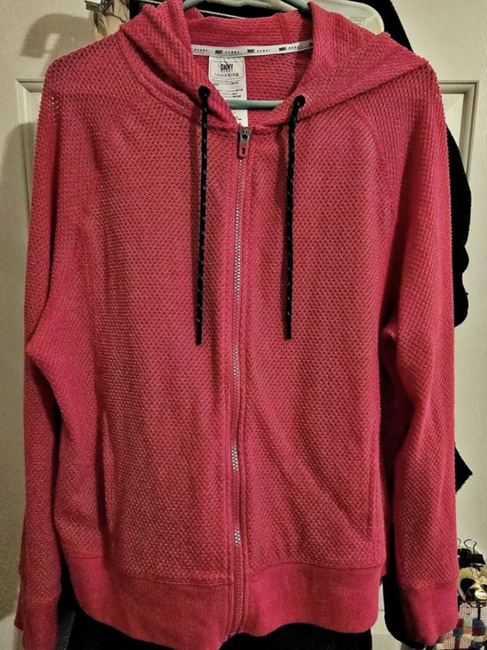 DKNY Pink Zip Mesh Hoodie Size Large